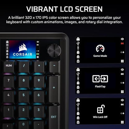 Corsair Vanguard 96 Wireless Mechanical RGB Gaming Keyboard – QWERTY US, 96% Layout, Hot-Swappable MLX Switches, 8000Hz Hyper-Polling, Stream Deck Integration, Flashtap SOCD – Black