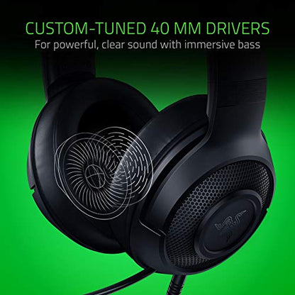 Razer Kraken X Ultralight Gaming Headset: 7.1 Surround Sound - Lightweight Aluminum Frame - Bendable Cardioid Microphone - for PC, PS4, PS5, Switch, Xbox One, Xbox Series X|S, Mobile - Black - color: Classic Black
