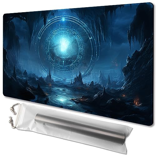 MTG Playmat Size 24x14in Free Storage Bags Non-Slip Backing Printing, Ideal for Card Game Enthusiasts TCG Playmat (Cave Quest,No with Zone) - color: Cave Quest-no With Zone