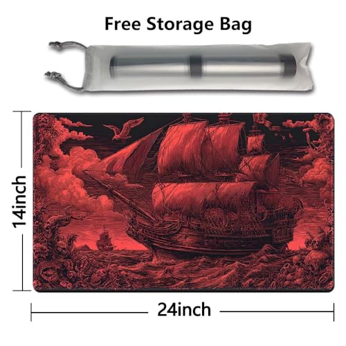 MTG Playmat 24x14 Inch | Optional Game Zone Layout | Non-Slip Rubber Base | Stitched Edges | Includes Free Storage Bag | for TCG, Board Games, and Desk Use(Bloodsail,Without Zone) - color: Bloodsail, style: Without zone