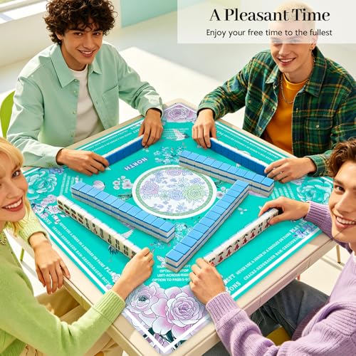 Green Mahjong Mat for Table, American Mahjong Mat with Rules, 31.5''x31.5'' | Non-Slip & Noise Reduction Mah Jongg Gift with Carrying Bag for Poker, Board Games, Dominoes, Cards & Tile Games - color: Emerald Green