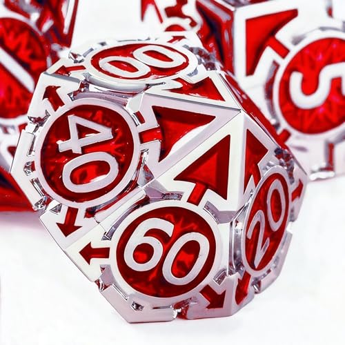 RULE DICE Metal DND Dice Set, D&D Dungeons and Dragons Dice, Large Role Playing Polyhedral D&D Dice Sets, Red Weighted Metallic D and D Dices, MTG RPG Dice DND with D & D Gifts Box - color: Silver-red