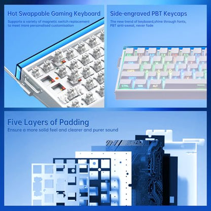 Aula Hero 68 HE 60% Gaming Keyboard Wired, Hall Effect Magnetic Switch Keyboard with Adjustable Actuation, Fast Trigger Mode, 8K Hz Polling Rate, 0.125ms Latency - color: White Pluto