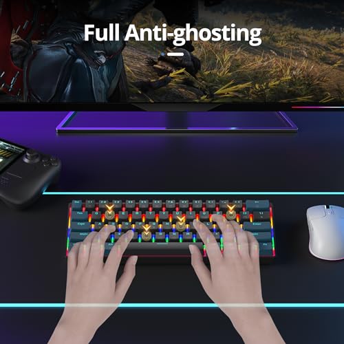 surmen 60% Mechanical Gaming Keyboard with Linear Red Switch, Wired Mini Compact Keyboard 60 Percent Backlit for Laptop Desktop PC Gamers（61 Monster B-Rainbow） - color: 61 Monster B-Rainbow
