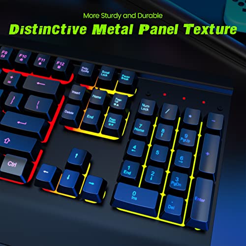 Gaming Keyboard Wireless, Light Up LED Backlit, Rechargeable Keyboard 50 Hours Battery Life & Sleep Mode & Indicators, Quiet, Ergonomic Metal Wrist Rest for PC Computer Gamer - 2.4G USB, Black