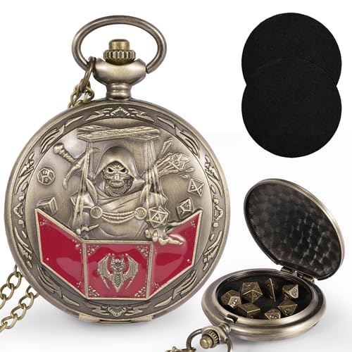 Kabinka D&D Dice Set with Pocket Watch Shell, 7-Piece Polyhedral Set, Perfect for Dungeons and Dragons, Role Playing Dice Accessory (DM, Bronze) - color: Bronze, style: DM