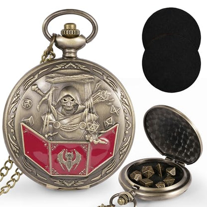 Kabinka D&D Dice Set with Pocket Watch Shell, 7-Piece Polyhedral Set, Perfect for Dungeons and Dragons, Role Playing Dice Accessory (DM, Bronze) - color: Bronze, style: DM
