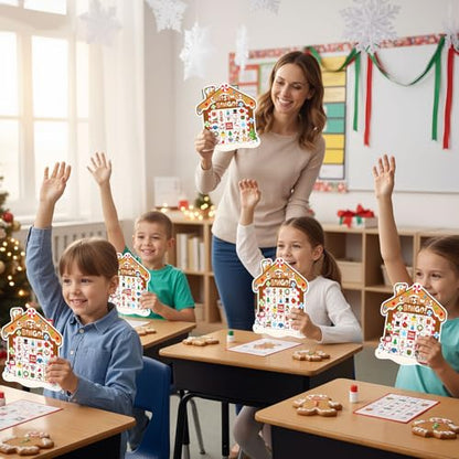 Blosssound Christmas Gingerbread Bingo Game – 24 Players Holiday Bingo Cards with Gingerbread House Theme, Winter Party Game for Family Classroom Activities Christmas Party Favors - style: Gingerbread