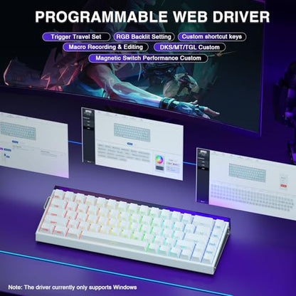 AULA Hero 68 HE 60% Gaming Keyboard Wired, Hall Effect Magnetic Switch Keyboard with Adjustable Actuation, Fast Trigger Mode, 8K Hz Polling Rate, 0.125ms Latency,Side Printed PBT Keycaps, RGB Backlit - color: White