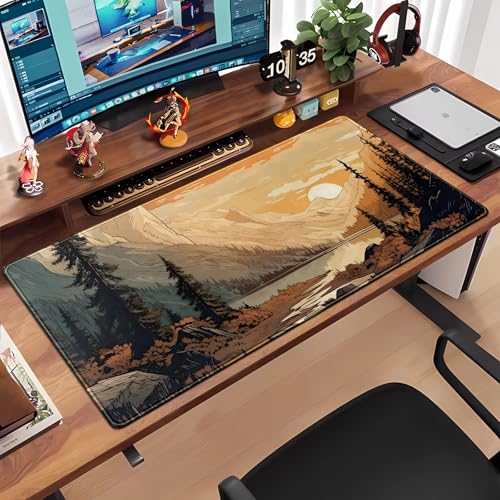 Sunset Mountains Desk Mat Aesthetic Large Mouse Pad XXL Extended Gaming Mousepad Nature Landscape Big Mouse Mat Computer Laptop Desktop Pad Keyboard Mat Desk Decor 31.5x15.7 in - color: Sunset Mountains