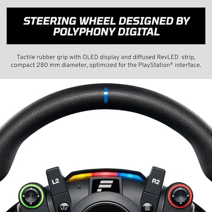 Fanatec Officially Licensed Gran Turismo DD Pro PlayStation Sim Racing Steering Wheel, Base and Pedals – Polyphony Digital Wheel, 5 Nm FluxBarrier Direct Drive, 2-Pedal Set for PC, PS5, PS4