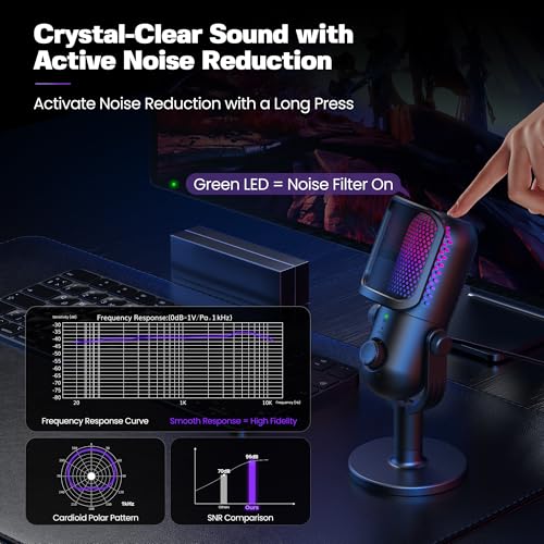 USB Microphone for PC Gaming: Condenser Microphone RGB for Gamer with Stand Mic - Recording Mic for Computer&Laptop with Qiuck Mute - Desk Podcast Mic for Podcast & Singing & Streaming & Youtube Black - style: Black
