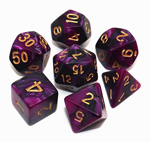 7Pcs DND Dice Set Black Purple RPG Polyhedral Dice for Dungeon and Dragons MTG D&D D20 D12 D10 D8 D6 D4 - color: Black & Purple Dcie