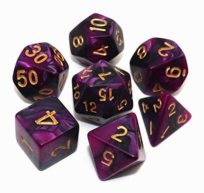 7Pcs DND Dice Set Black Purple RPG Polyhedral Dice for Dungeon and Dragons MTG D&D D20 D12 D10 D8 D6 D4 - color: Black & Purple Dcie