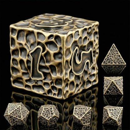 Haxtec Bronze Metal DND Dice Set Antique Polyhedral D&D Dice with Leather Dice Bag Compatible with Dungeons and Dragons Gift TTRPG Gamer Gifts for DND Lovers Masters - color: Antique Bronze