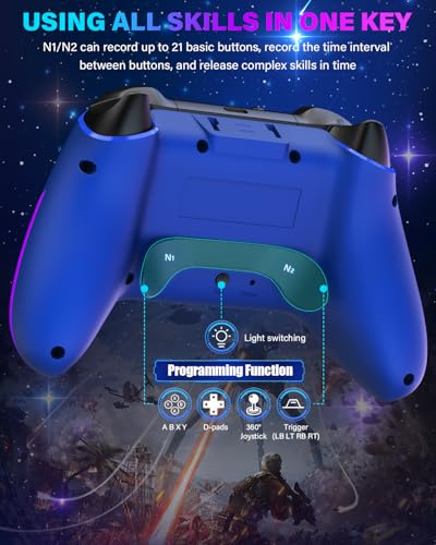 Wireless Switch Pro Controllers for Nintendo Switch/OLED/Lite/Switch 2 | 1200mAh Switch Controller with 10 Color LED Lights, Rechargeable Switch Control with Turbo, Vibration, Motion Control,Wake Up - color: Blue