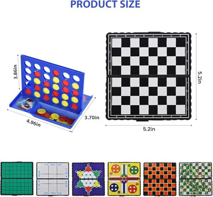 8-in-1 Mini Magnetic Chess Game Set with Portable Folding Magnet Board Pocket Games, Family Trips Camping Activities Party Games for Kids and Adults
