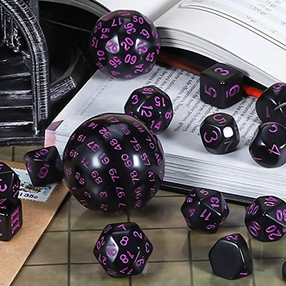 CiaraQ DND Polyhedral Dice Set (15pcs) D4-D100 Game Dice with Dice Bag | Acrylic Role Playing Dice for Dungeons and Dragons MTG Table Games (Black & Purple) - color: Black & Purple