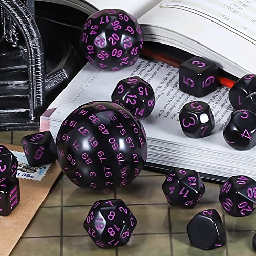 CiaraQ DND Polyhedral Dice Set (15pcs) D4-D100 Game Dice with Dice Bag | Acrylic Role Playing Dice for Dungeons and Dragons MTG Table Games (Black & Purple) - color: Black & Purple