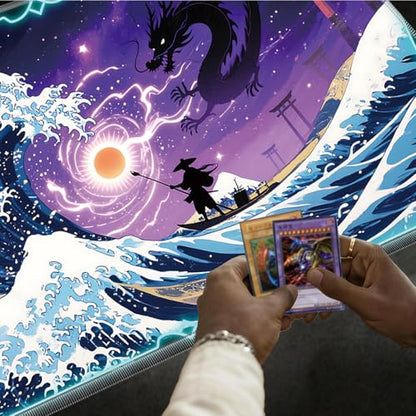 for MTG Playmat, for TCG Play Mat, 24 x 14 inches, Magic Game Card Mat Commander Playmat,Trading Card Inked Game Mat,Battle Game Rubber Non-Slip Mat - Waves - color: Waves