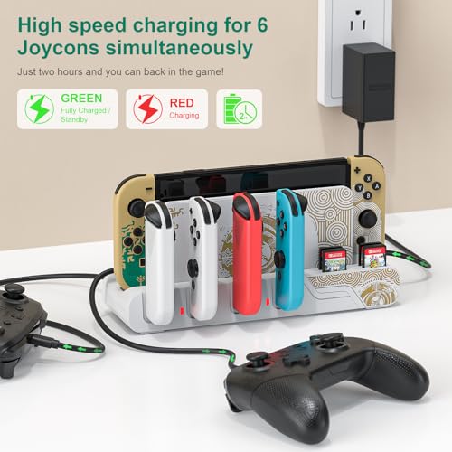 Switch Controller Charging Dock Compatible with Nintendo Switch OLED-The Legend of Zelda: Tears of The Kingdom Edition ＆ Switch Model Joycon, Switch Charging Station for 6 Joycons, Game Storage Stand - color: Tears of the Kingdom Edition