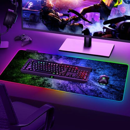 Gaming Mouse Pad RGB Starry Sky, Forest Large Mousepad with Non-Slip Rubber Base, Cool XXL Computer Desk Pad, 35.4 x15.7In Big Gaming LED Light Up Mouse Pad for Gamer - color: Starry Sky Forest