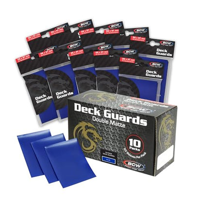 BCW Deck Guard - Double Matte Card Sleeves | 500 Count Box (10 Packs of 50 Sleeves) |Acid-Free, No PVC | Fits 2.5" x 3.5" Game Cards | Archival Safe Sleeves for Card Protection (Blue) - color: Blue