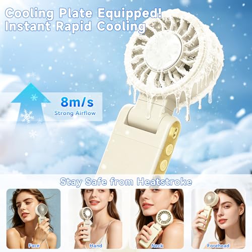 Handheld Portable Turbo Fan with Ice Cooling,5 Speed Rechargeable LED Display Foldable Hand Held Personal Clip/Neck/Waist Fan,180°& 360° Adjustable,Pocket Mini Fan for Outdoor/Home/Office (Khaki) - color: Khaki