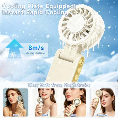 Handheld Portable Turbo Fan with Ice Cooling,5 Speed Rechargeable LED Display Foldable Hand Held Personal Clip/Neck/Waist Fan,180°& 360° Adjustable,Pocket Mini Fan for Outdoor/Home/Office (Khaki) - color: Khaki