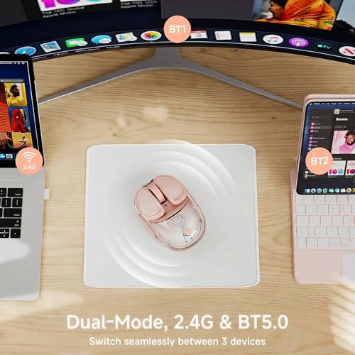 SEUNKWANG EWEADN Q9 Wireless Clear Mouse Dual Mode Bluetooth & 2.4G USB Computer Mouse with RGB Lighting, Silent Clicks, Multi-Device Compatibility for Laptop, PC, MacBook, iPad Cute Mouses-Gradient - color: Gradient