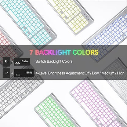 Wireless Backlit Keyboard and Mouse Ultra Slim Combo, TopMate 2.4G Silent Compact 2400DPI Mouse and Scissor Switch Keyboard Set, Batteries Included, for PC/Laptop/Windows/Mac/Gaming - BL Silver White - color: BL Silver White