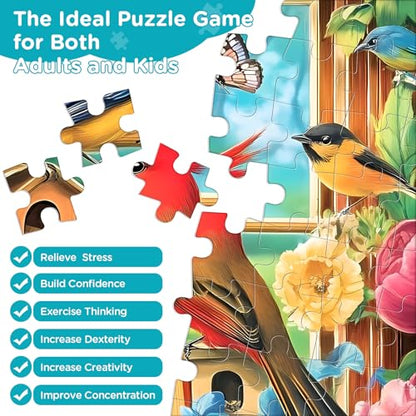 Jigsaw Puzzles for Kids Adults Seniors 300 Pieces, Bird Book 300 Pieces Adult Puzzle, Challenging Yet Relaxing Pieces Puzzle Game for Kids Adults Seniors, Thick Cardboard Jigsaw Puzzle - style: Birds