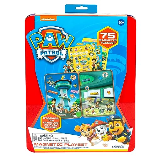 Paw Patrol Magnetic Playset, 75 Mix & Match Dress Up Magnets, 2-in-1 Storage Tin & Play Space, Fun Paw Patrol Toy for Kids 3 & Up, Great Travel Activity for Kids and Toddlers, Paw Patrol Activities - color: Paw Patrol