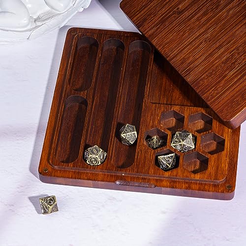 UDIXI 2 in 1 DND Dice Box, Bamboo Dice Rolling Tray for D&D Tabletop Games | Magnetic Lid, Dice Storage Box, Holder Case, Holds 6 Sets of Polyhedral Dice, for Dungeons and Dragons Role Playing Games - color: Square-no Pattern