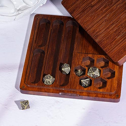 UDIXI 2 in 1 DND Dice Box, Bamboo Dice Rolling Tray for D&D Tabletop Games | Magnetic Lid, Dice Storage Box, Holder Case, Holds 6 Sets of Polyhedral Dice, for Dungeons and Dragons Role Playing Games - color: Square-no Pattern
