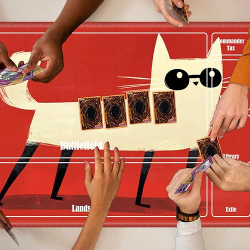 MTG Playmat with Zones, TCG Card Game Play Mat with Stitched Edges, Non-Slip Rubber Base Gaming Desk Mat, Smooth Surface 24 x 14 Inch, Cute Cat Ghost - color: Cute Cat Ghost, size: Zone 1
