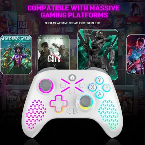 LENISUOLE for Xbox Controller, RGB Light, Macro & Turbo Function, Compatible with Xbox Series X|S, Xbox One & PC, Dual Vibration, 3.5mm Audio Jack, 2.4GHz Adapter - color: Soft White