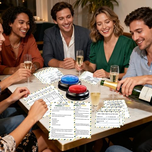Family Friendly Feud Card Game with 2 Answer Buzzers,Family Reunion Game Night Fun Trivia Quiz for Holiday Gathering Party Office Class Groups Team Building