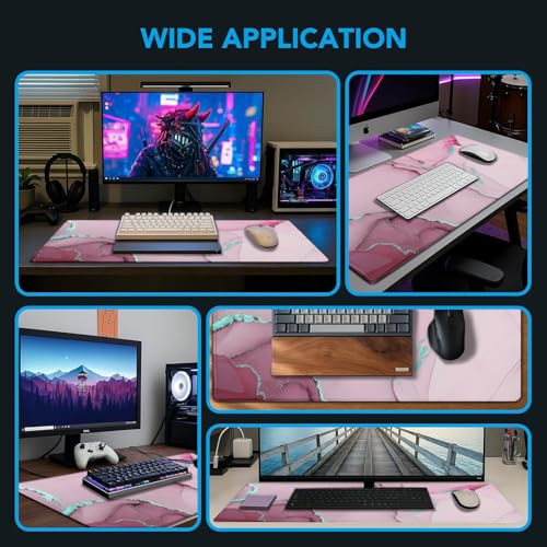 Large Mouse Pad, Gaming Pad with Non-Slip Rubber Base, Waterproof Mousepad with Stitched Edges, XXL Computer Long Keyboard Mouse Mat for Gamer, Office & Home, 31.5" x 15.7", Marble Pink - color: Marble Pink, size: 31.5L x 15.7W inches