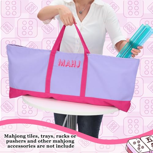 Mahjong Bag for Tiles and Racks Empty American Mahjong Tiles Carrying Tote 31.5 x 12 x 4 Inches Canvas Tile Games Accessories Gifts for Card Pushers Rack Mat Carrying, Case Only(Purple) - color: Purple