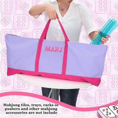 Mahjong Bag for Tiles and Racks Empty American Mahjong Tiles Carrying Tote 31.5 x 12 x 4 Inches Canvas Tile Games Accessories Gifts for Card Pushers Rack Mat Carrying, Case Only(Purple) - color: Purple