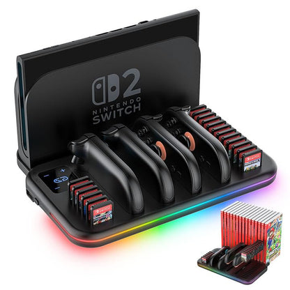 Charging Dock for Nintendo Switch 2 Joy Con, RGB Docking Station for Joycons Controller, Switch 2 Accessories with 18 Game Card Slots - size: 6FT