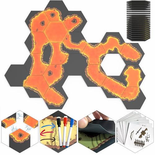 Modular Magnetic Locking DND Map Tiles for Dungeons & Dragons Game | Double-Sided | Fog of War | Dry-Erase | Static Cling Stickers - Magma - style: Magma