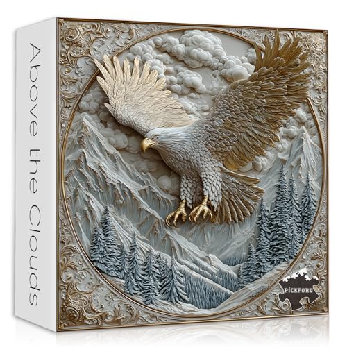 Carved Eagle Jigsaw Puzzle 1000 Pieces, Nature Bird Bald Eagle Puzzle Unique Art, Mountain Puzzle for Adults Animal White Forest - style: Carved Eagle Puzzles