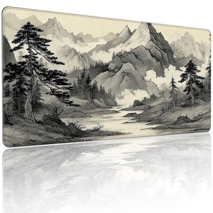 35.4 x 15.7 Inches Chinese Ink Painting Mountain Landscape Gaming Mouse Pad, XXLExtended Desk Mat with Non-Slip Rubber Base - color: With Chinese Ink Painting Mountain Landscape Design