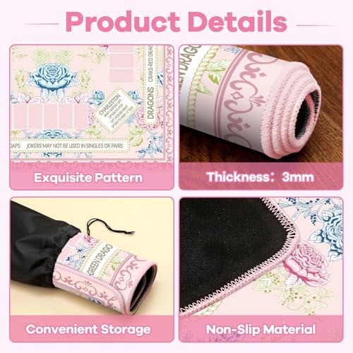 party greeting Chinoiserie Mahjong Mat with Black Carrying Bag 31.5 x 31.5 in Multi Purpose Game Table Cover Anti Slip and Noise Reduction for Mahjong Poker Board Card Dominoes Games(Pink Blue Green) - color: Pink Blue Green