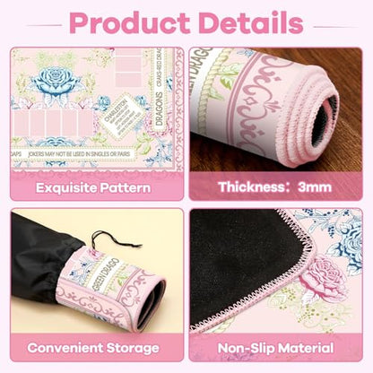 party greeting Chinoiserie Mahjong Mat with Black Carrying Bag 31.5 x 31.5 in Multi Purpose Game Table Cover Anti Slip and Noise Reduction for Mahjong Poker Board Card Dominoes Games(Pink Blue Green) - color: Pink Blue Green
