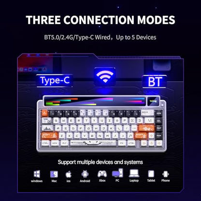 LEOBOG x Aula AMG65 Mechanical Gaming Wireless Keyboard Dual Screen | Tri-mode Bluetooth/2.4G/Wired,Wireless Keyboard,8000mAh,RGB,Hot Swappable Pre-lubed Light Feather Switches-Arctic starlight - color: Arctic starlight