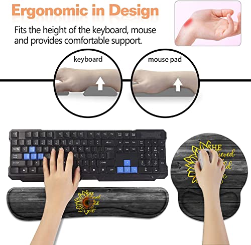 Keyboard Wrist Rest + Mouse Pad Wrist Support Set with Coasters, Inspirational Quote She Believed She Could So She Did Design Non-Slip PU Base Ergonomic Mousepad for Home Office Working Studying - color: Inspirational Quote She Believed She Could So She D