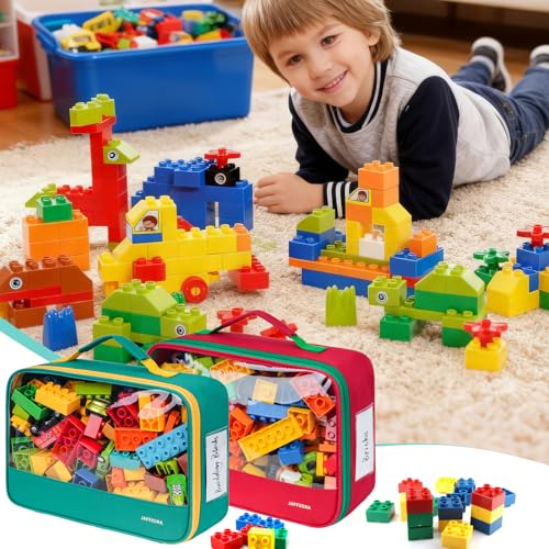 2 Pack Large Toy Storage Bags(12.6 * 3.9 * 8.6in), Magnetic Tiles Travel Organizer Case with Mesh Pocket Fits for Lego Bricks, Board Game, Puzzles, Toy Cars and Building Blocks - size: LARGE 2PCS
